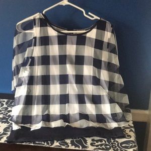 Anthropologie gingham shell with overlay